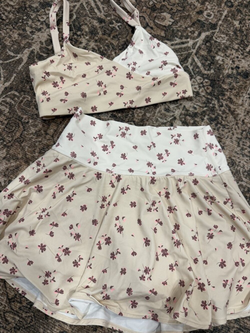 JoyLab Cream Floral Bralette and Tennis Skort Set Size XS